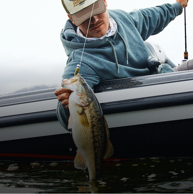 bass fish caught off boat using fenwick rod